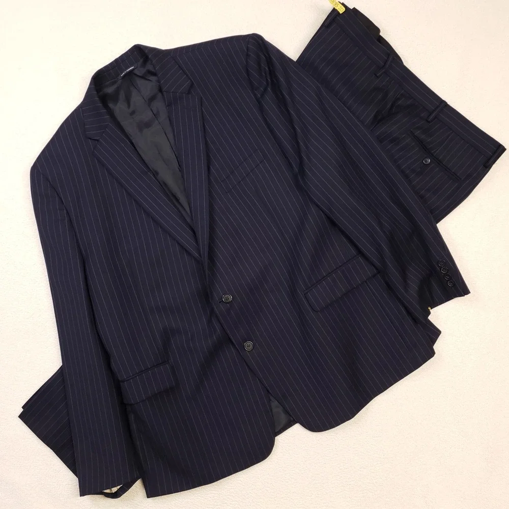Ralph Ralph Lauren Suit Men 50L 46R Navy Blue Pinstripe Wool Blend Two Piece Set